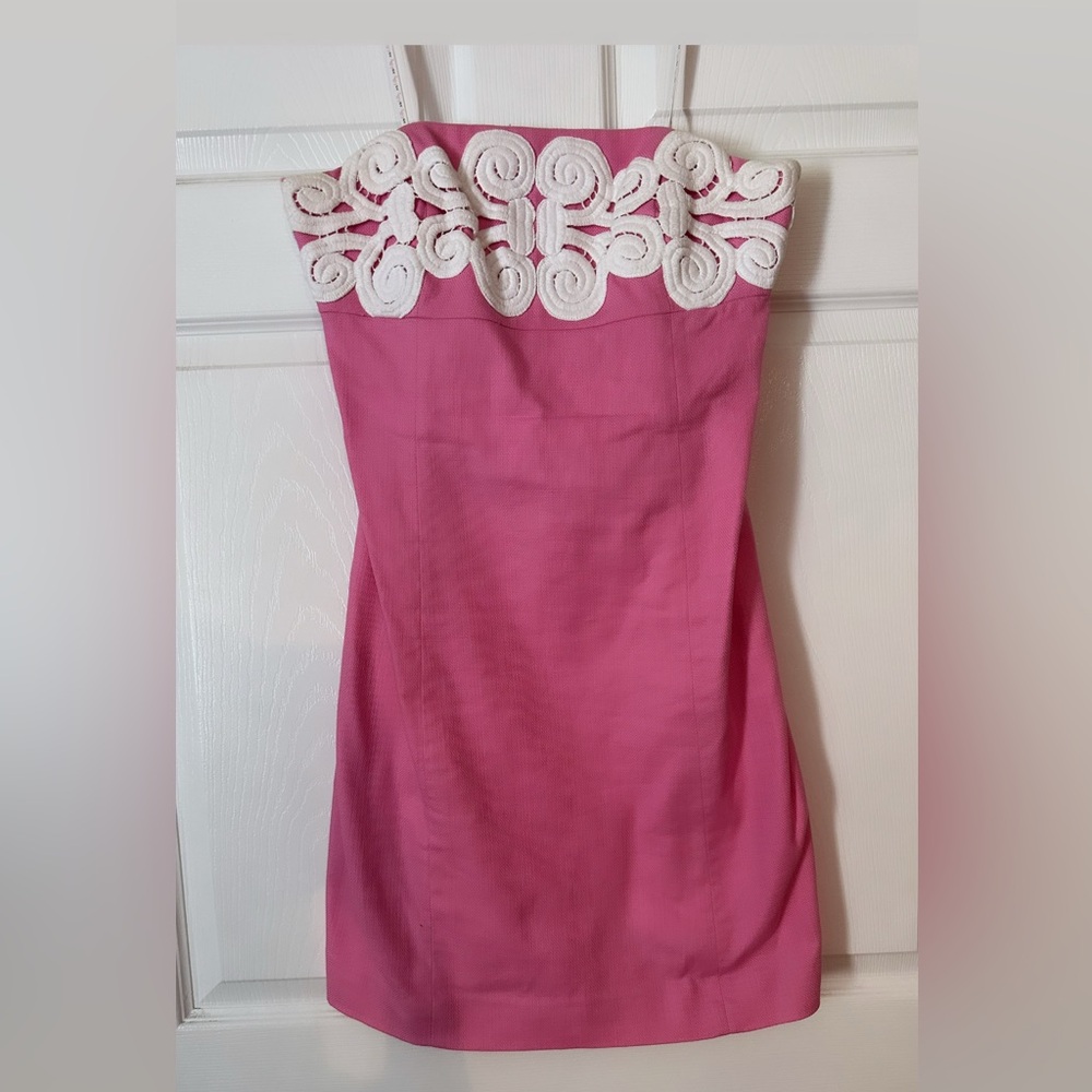 Lilly Pulitzer Strapless Pink Dress with White Lace